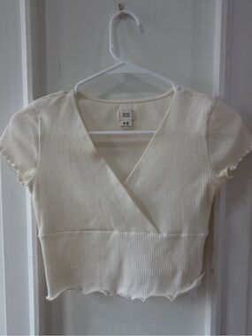 BDG White Ribbed Wrap Crop Top